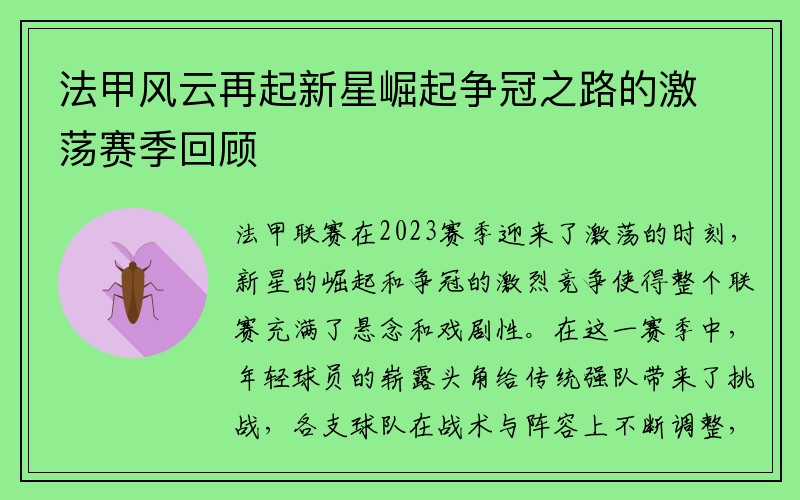 法甲风云再起新星崛起争冠之路的激荡赛季回顾